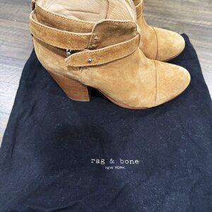 Rag & Bone Harrow Nubuck Leather Ankle Boots Camel Tan 38.5 US 8.5 with Dust Bag